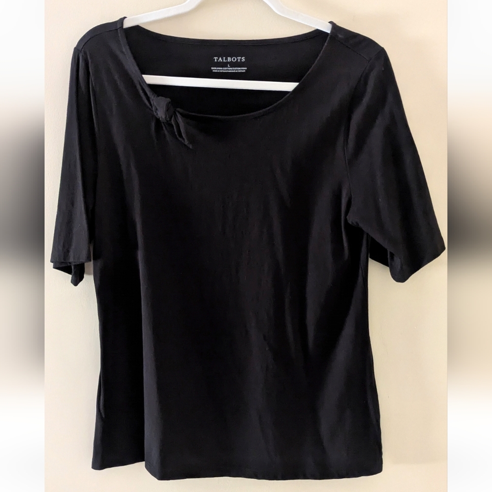 Talbots Classic Black Knotted Short Sleeve Top ~ Sz L